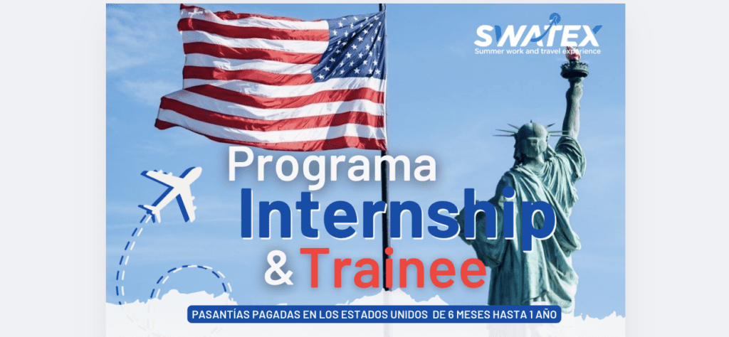 Joven profesional trabajando en una oficina moderna en los Estados Unidos como parte del programa Internship and Trainee de Swatex Exchange.